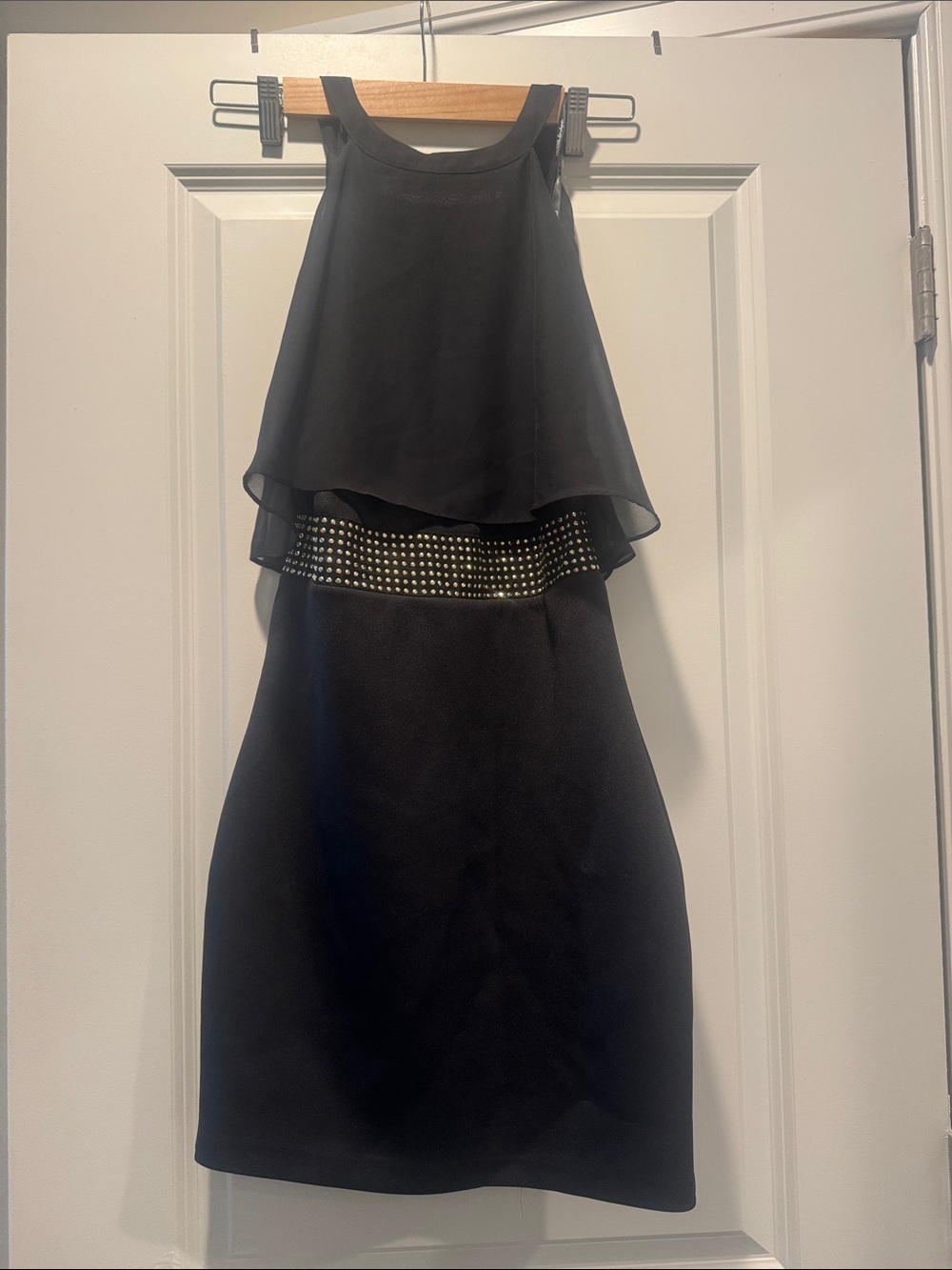 Guess Black Layered Midi Dress with Studded Waist